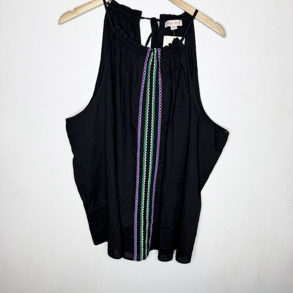 New Knox Rose Black Embroidered Cotton Rayon Tank Top Women's 3X  Boho Festival‎